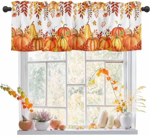 Vista 16 de Christmas Valances for Windows Kitchen Curtains Christmas Balls Bell Window Valance, Gold Star Snowflake Pine Needle Short Topper Window Curtain