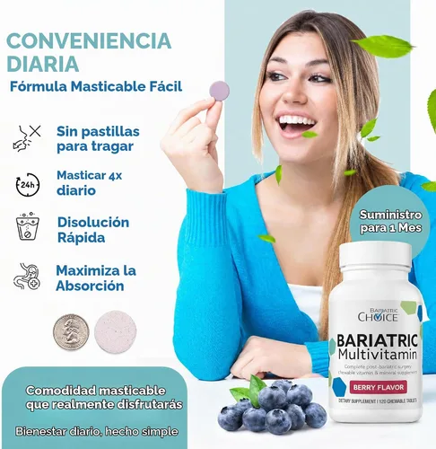 Vista 2 de Bariatric Choice Multivitamínico masticable con hierro y 300 mg de calcio