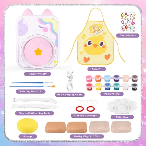 Vista 4 de weirtoya Rueda de Cerámica para Niños, Juguetes de Artes y Manualidades para Niñas de 8 a 12 años, Kit de Cerámica con 3 Paquetes de Arcilla