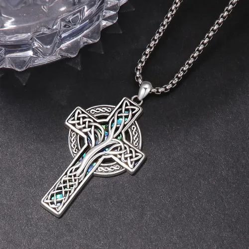 Vista 2 de AOSAIB Celtic Cross Necklace for Women S925 Sterling Silver Celtic Knot Cross Pendant Irish Cross Necklace for Men Talisman Pendant Jewelry Gifts
