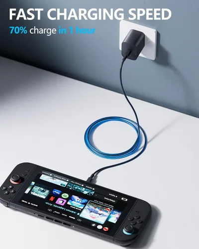 Vista 3 de Cargador de 60 W para Nintendo - Adaptador de CA Switch 2, carga rápida de 20 V 3 A con cable USB C de 5 pies para Switch, Lite, OLED, Steam Deck