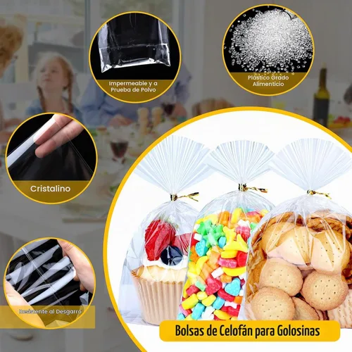 Vista 3 de 200 bolsas de celofán de 5 x 7 pulgadas, bolsas de celofán para dulces, bolsas transparentes de regalo, bolsas para cake pops, bolsas de caramelos