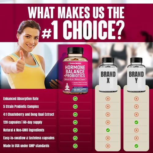 Vista 4 de Equilibrio Hormonal + Probióticos para Mujeres - Alivio Natural de la Menopausia, Control de Peso, Hinchazón, Sofocos, SPM Maca Orgánica
