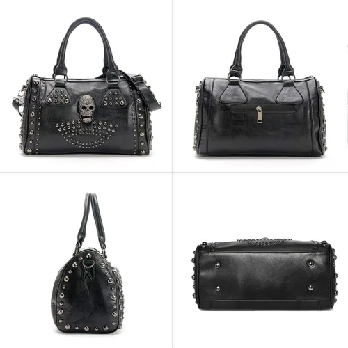 Vista 3 de Bolso de hombro para mujer con gran capacidad, estilo gótico con calavera, con tachuelas, estilo doctor
