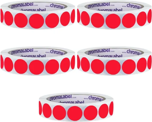 Vista 9 de ChromaLabel Kit de puntos verdes y amarillos fluorescentes con código de color extraíble de 3/4 pulgadas, 2 rollos, 1000/rollo