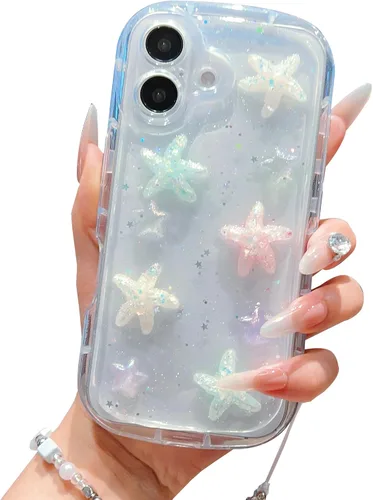 Vista 17 de Compatible con iPhone 11 Pro Funda Transparente Bonita con Diseño de Estrella con Purpurina en 3D con Perlas y Pulsera de Perlas, Diseño de Cadena