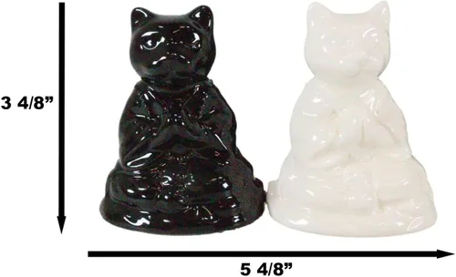 Vista 2 de Ebros Gift Blanco y negro Yin Yang Monasterio de monje zen religioso Buda Gatos Monjes Meditación Cerámica Sal y Pimentero Estatuilla Set Feng Shui