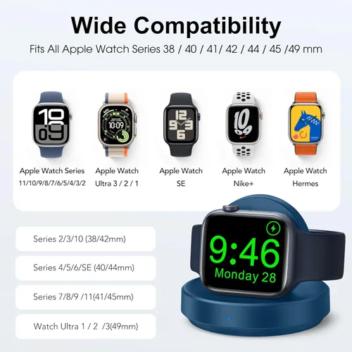Vista 4 de ZAPOGO - Andamio de carga magnético portátil para Apple Watch, soporte de reloj inalámbrico de carga rápida con cable de carga, modo de mesita