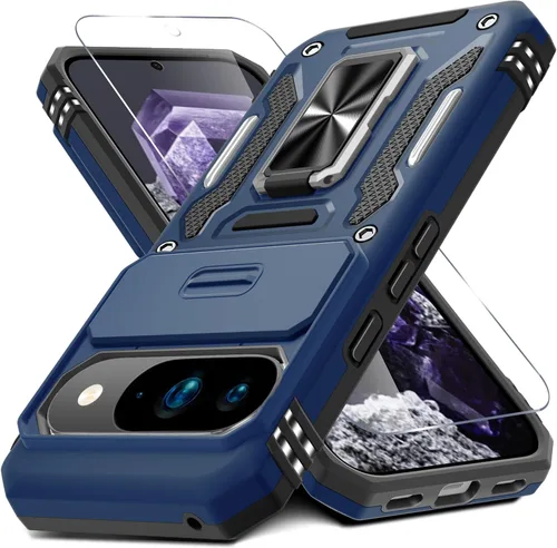 Vista 51 de DEERLAMN Funda para Google Pixel 8 con cubierta deslizante para cámara + protector de pantalla (1 paquete), soporte de anillo giratorio grado