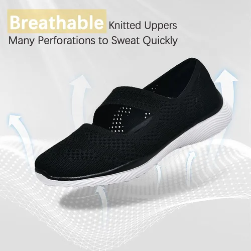 Vista 4 de Zapatos Mary Jane para caminar para mujer, zapatos casuales de enfermería, cómodos, antideslizantes, para trabajo y oficina