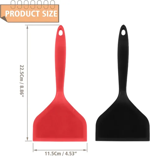 Vista 2 de 2 espátulas Wok de gel de sílice, espátula ancha para panqueques, antiadherente, resistente al calor, con mango corto para cocinar, hornear y freír