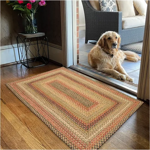 Vista 35 de Homespice Apple Pie - Alfombra ovalada roja de 2 x 3 pies, alfombra de cocina trenzada para decoración primitiva y rústica, reversible, yute sin
