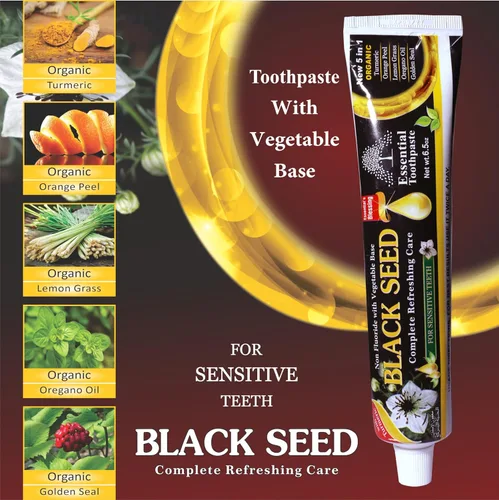 Vista 3 de Pasta de dientes Black Seed Essential, 6.53 onzas, paquete de 6, sin flúor Dientes sensibles, semilla negra orgánica, endurecimiento del esmalte