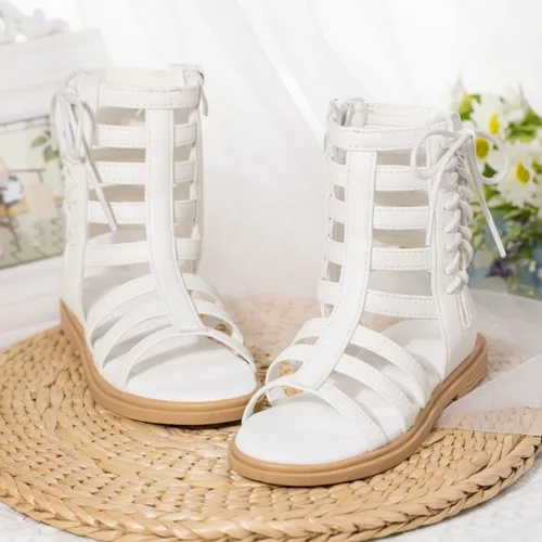 Vista 5 de CENCIRILY Sandalias de gladiador para niñas pequeñas, con cremallera lateral, con correa antideslizante, suela de goma, zapatos de playa de verano