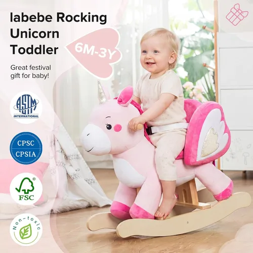 Vista 4 de labebe - Caballo mecedor para bebé, unicornio para montar, juguete de paseo para niños de 6 meses a 3 años, bebé (niño niña) juguete de peluche