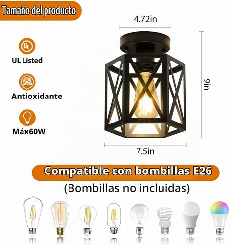 Vista 4 de Lámpara de Techo Moderna Semi-Empotrada, Lámparas de Techo Empotradas Hexagonales de 1 Luz para Accesorio de Iluminación de Comedor, Accesorios