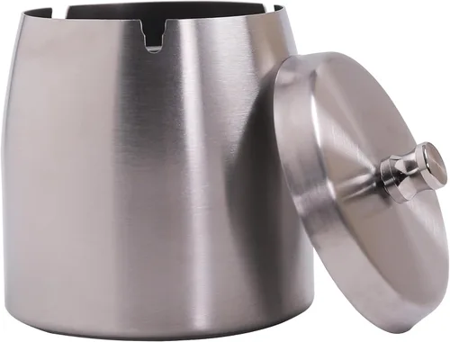 Vista 22 de Cenicero pequeño para exteriores con tapa para cigarrillos, cenicero de acero inoxidable sin humo, ceniceros a prueba de olores y viento para patio