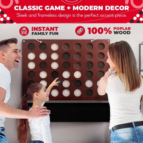 Vista 3 de Swooc Games® - Juego de pared gigante 4 en una fila - 60% más silencioso - Juegos de pared de tamaño jumbo - Juego de sala de juegos, accesorios