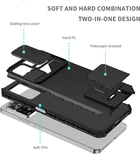 Vista 8 de Asuwish Funda de teléfono para Xiaomi Redmi Note 11 Pro 4G/5G con protector de pantalla de vidrio templado y cubierta de cámara deslizante Soporte