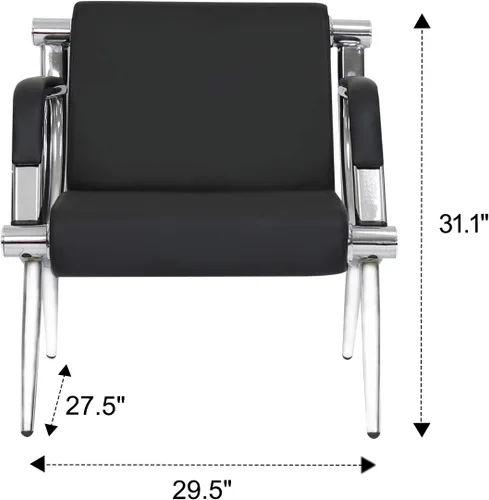 Vista 2 de Peach Tree - Silla de recepción lateral ejecutiva de cuero negro para oficina, sala de espera, sala de espera, sala de peluquería, silla de espera