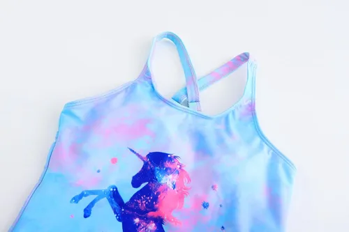 Vista 3 de Traje de baño de unicornio de una pieza de sirena para niñas pequeñas, conjunto de dos