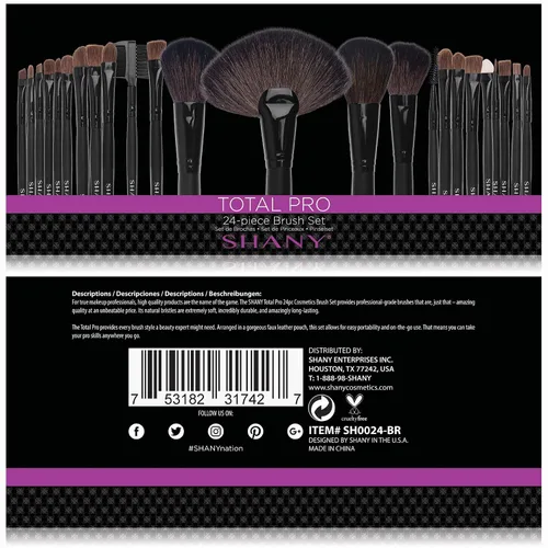 Vista 3 de Shany Juego de brochas con estuche de cuero, 24 unidades, Negro
