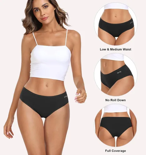 Vista 2 de coskefy Ropa interior de algodón para mujer, bragas hipster de tiro bajo, suaves, transpirables, paquete de 6