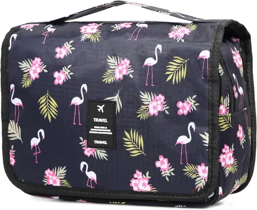 Vista 13 de Sechunk Neceser de maquillaje resistente al agua, bolsa de cosméticos organizador de viaje para accesorios, bolsa de viaje con gancho para colgar