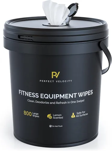 Vista 2 de Toallitas para equipos de fitness con dispensador de cubo reutilizable, 800 toallitas húmedas prehumedecidas con aroma a limón multisuperficie