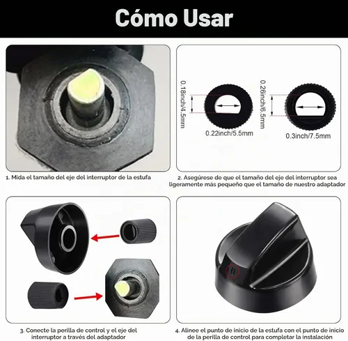Vista 4 de Jetec Paquete de 4 perillas de control de repuesto con 12 adaptadores para horno/estufa/cocina, por favor verifique cuidadosamente si las Negro