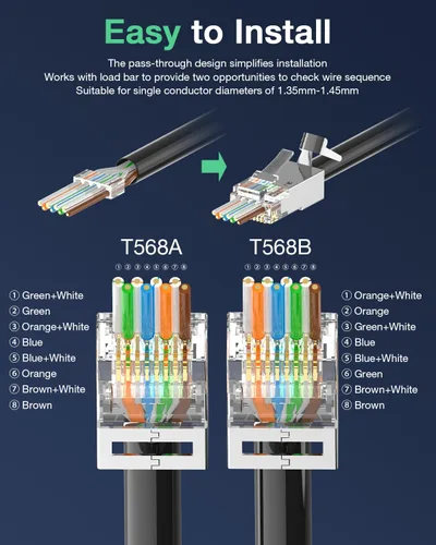 Vista 3 de VCELINK Conector CAT6A, conectores RJ45 pasan a través de CAT6A CAT7 blindado, chapado en oro de 3 clavijas con certificación UL, conector CAT7