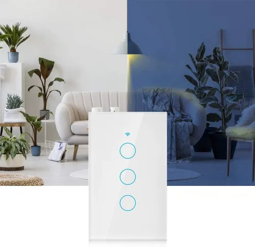 Vista 2 de Interruptor de pantalla táctil WiFi para el hogar Control en tiempo real Interruptor de CA de 3 vías Panel de hogar inteligente Compatible