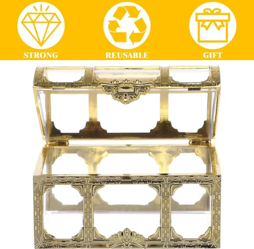 Vista 9 de Kisangel Cofre del tesoro pirata pequeño de plástico transparente textura de dibujo pirata caja del tesoro de cristal caja de joyería organizador