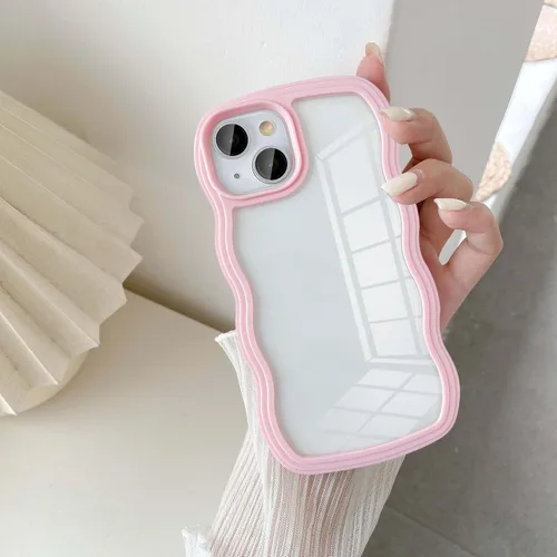Vista 9 de UEEBAI Funda transparente con marco ondulado para iPhone 14 Plus de 6.7 pulgadas, funda transparente y rizada, bonita funda ondulada para teléfono