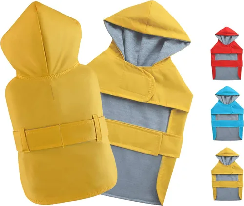 Vista 9 de Impermeable para perros pequeños, chaqueta impermeable con capucha, poncho impermeable para mascotas, traje de lluvia de doble capa para cachorros