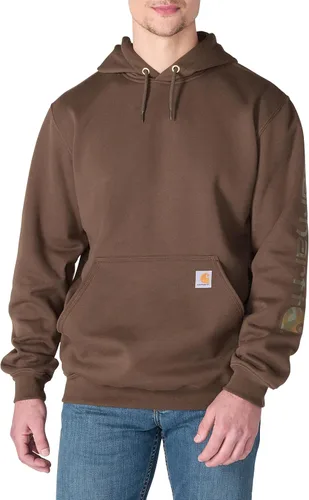 Vista 15 de Carhartt Sudadera de ajuste holgado para hombre con logotipo en la manga, de peso medio, gráfica, liquidación Terreno ámbar