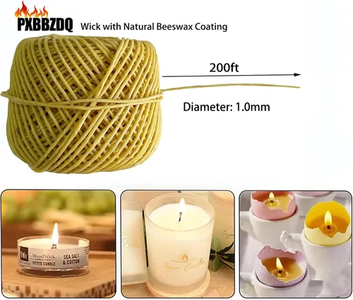 Vista 2 de PXBBZDQ Bobina de cera de abejas 100% orgánico con revestimiento de cera de abejas natural para hacer velas, velas DIY (200 pies, 0.039 in)