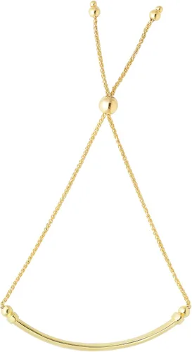 Vista 2 de Pulsera bolo de trigo de talla diamante de oro amarillo de 14 quilates con barra brillante curvada (longitud ajustable 9 14"), Oro amarillo