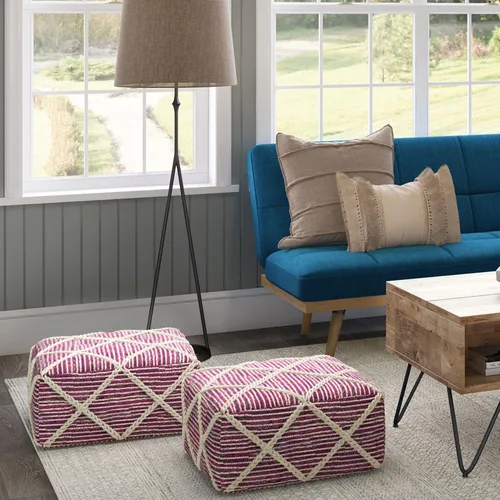Vista 2 de SIMPLIHOME Cowan Puf cuadrado contemporáneo en telar magenta y natural tejido para la sala de estar, el dormitorio y la habitación de los niños