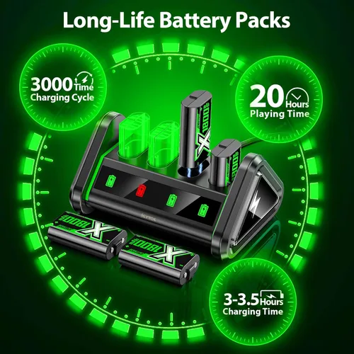 Vista 2 de Kytok Paquete de baterías recargables cargador de batería compatible con Xbox OneSeries XSXbox Elite 4 x 1800 mAh controlador de batería de repuesto