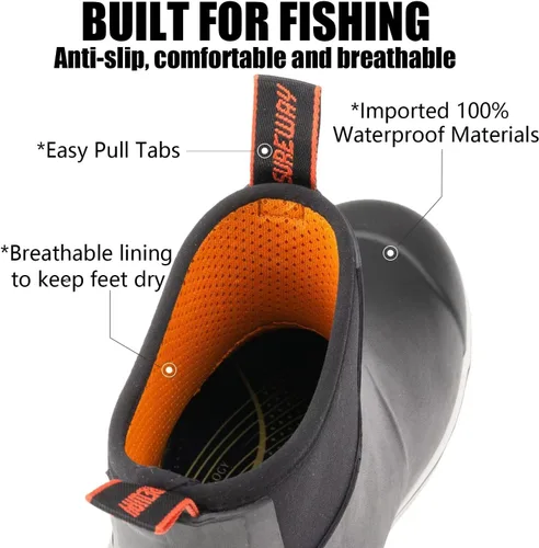 Vista 3 de SUREWAY Botas de cubierta profesionales antideslizantes para pesca y tobillo para hombre, botas de lluvia impermeables