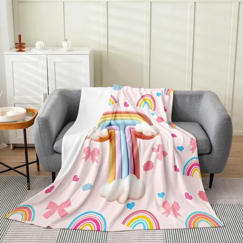 Vista 21 de Erosebridal Rainbow English Alphabet Fleece Throw Blanket 40"x50" - Ultra-Soft for Couch Sofa Bed,Cartoon Letters Flannel Blanket,Love Hearts Fuzzy