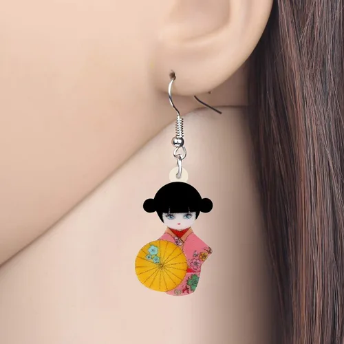 Vista 24 de DUOWEI Aretes de acrílico estilo japonés con diseño de anime para muñeca, colgantes, joyería para mujer