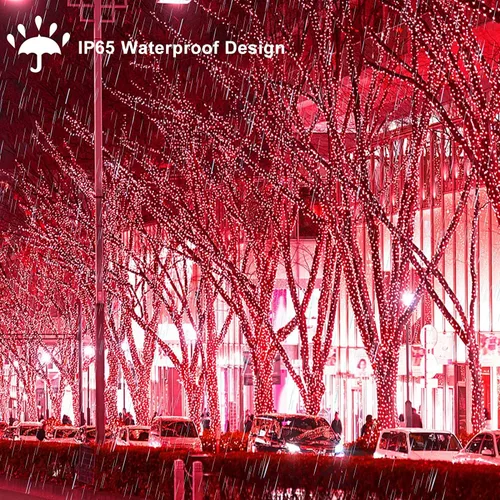 Vista 3 de Guirnalda de luces solares para exteriores, impermeables, 33 pies, 100 luces LED solares, 8 modos, luces solares de Navidad para patio, árbol