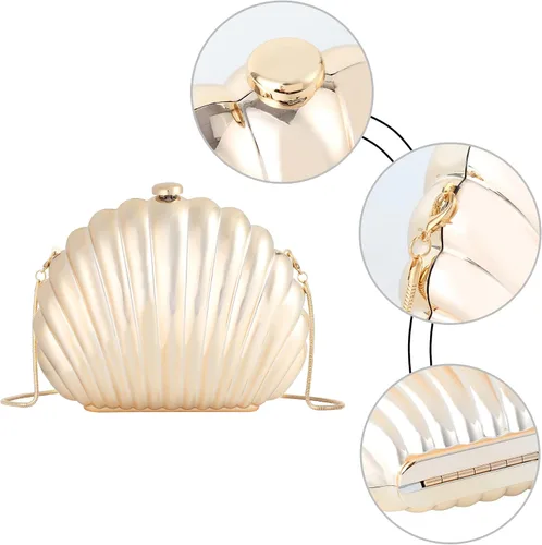 Vista 6 de Mini bolso de mano de noche de concha marina para mujer, correa de cadena, bolso cruzado