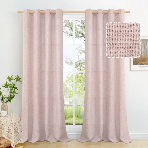 Vista 109 de BGment Cortinas de Lino Beige de 63 Pulgadas de Largo 2 Paneles - Tratamientos para Ventanas con Textura de Arpillera Filtrantes de Luz Cortinas