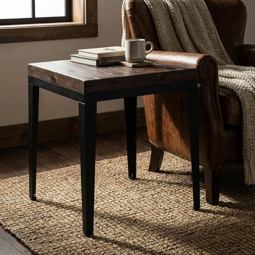 Vista 7 de Cortesi Home Omaha - Mesa auxiliar en madera maciza y meta, 22 pulgadas de alto, marrón oscuro