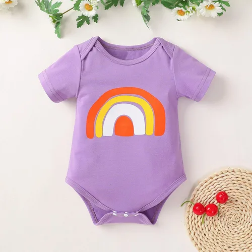 Vista 6 de Newborn Infant Baby Girls Clothes Bodysuit Girl Print Infant Baby Romper Boy Sleeve Short Rainbow Princess
