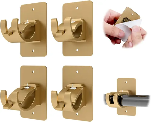 Vista 8 de CIEMGNZOC 2 soportes de cortina sin taladro, barras autoadhesivas, ganchos de cortina ajustables para barras de menos de 1.57 pulgadas (transparente)