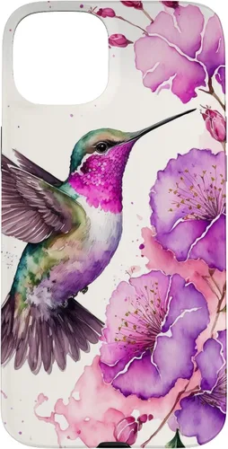 Vista 9 de Hummingbird Floral Watercolor Pink Purple Paint Flowers Case for iPhone 17